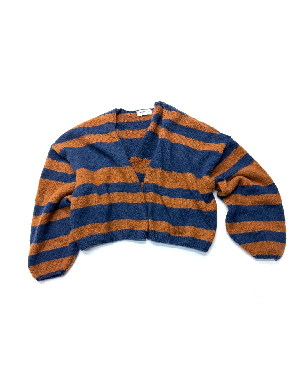 Carly Jean Blue Brown Striped Knit Cardigan Sweater Size S